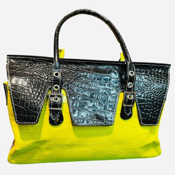 Cecconi Italian Leather bag.  Green and Black.  Preowned. Medium - Picture 1 of 9